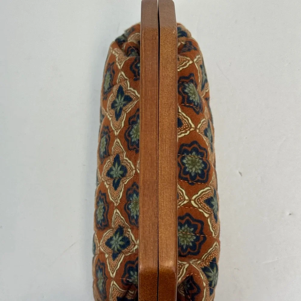 Shiraleah Chicago Evan Top Handle Clutch Wood Handle Quilted Multi Color NWT